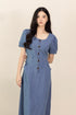 BEXLEY DENIM PUFFY SLEEVE MIDI DRESS